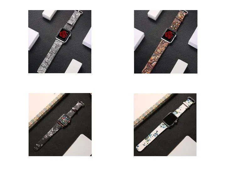 Leather Strap Correa Printing Flower Bracelet Watchband Pulseira 7 6 5