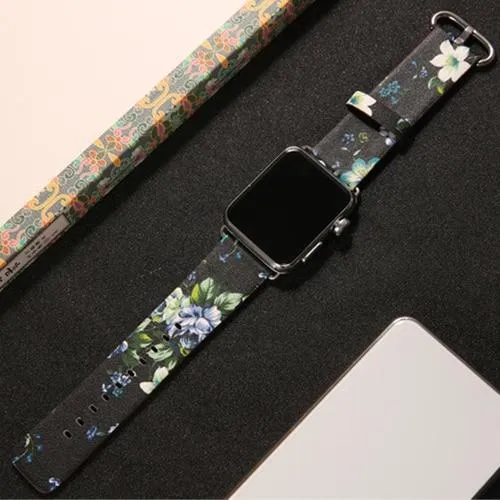 Leather Strap Correa Printing Flower Bracelet Watchband Pulseira 7 6 5