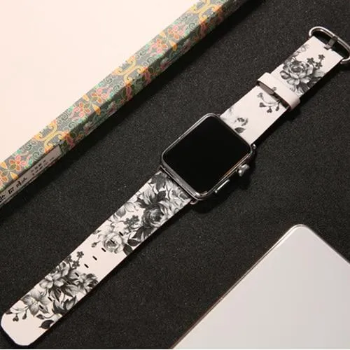 Leather Strap Correa Printing Flower Bracelet Watchband Pulseira 7 6 5