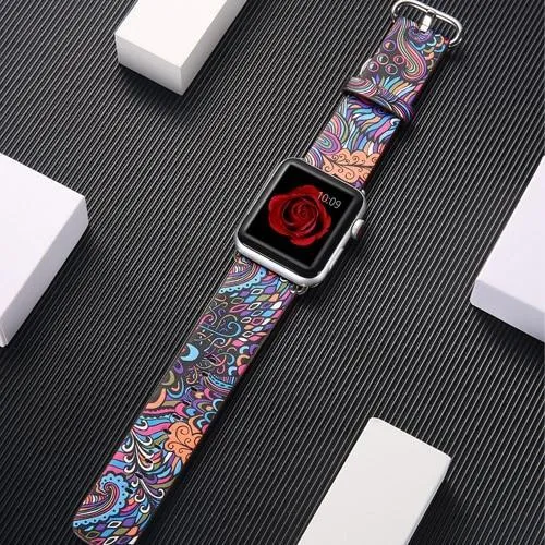 Leather Strap Correa Printing Flower Bracelet Watchband Pulseira 7 6 5