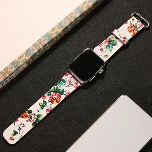 Leather Strap Correa Printing Flower Bracelet Watchband Pulseira 7 6 5