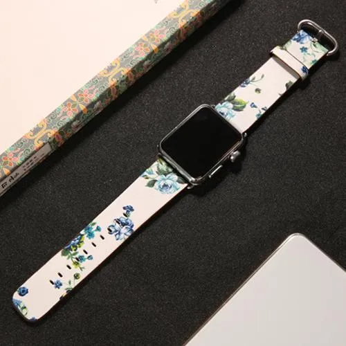 Leather Strap Correa Printing Flower Bracelet Watchband Pulseira 7 6 5