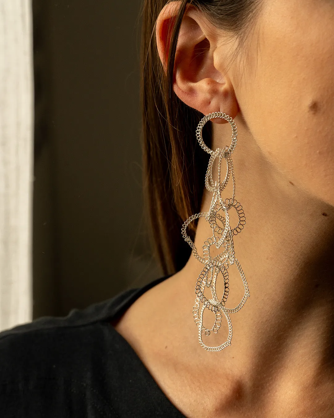 Long Chain Silver Filigree Earrings