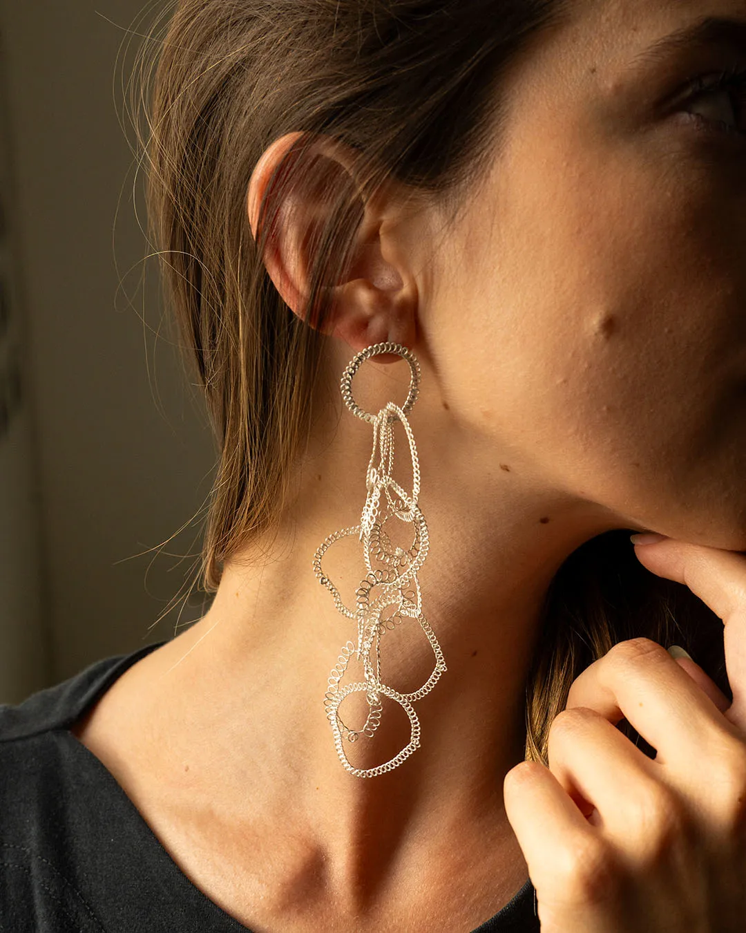 Long Chain Silver Filigree Earrings