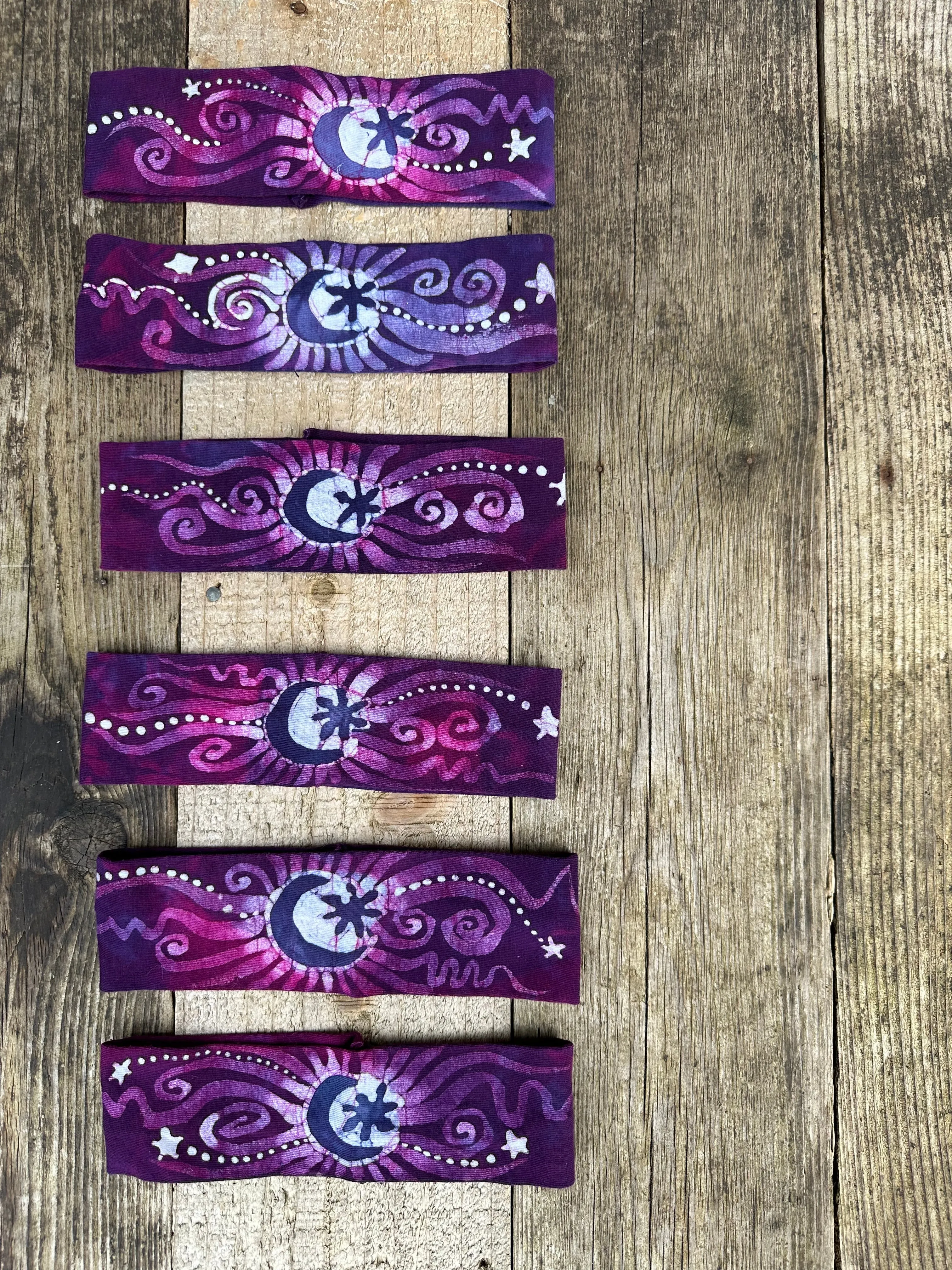 Magenta Moon and Stars Handmade Batik Headband