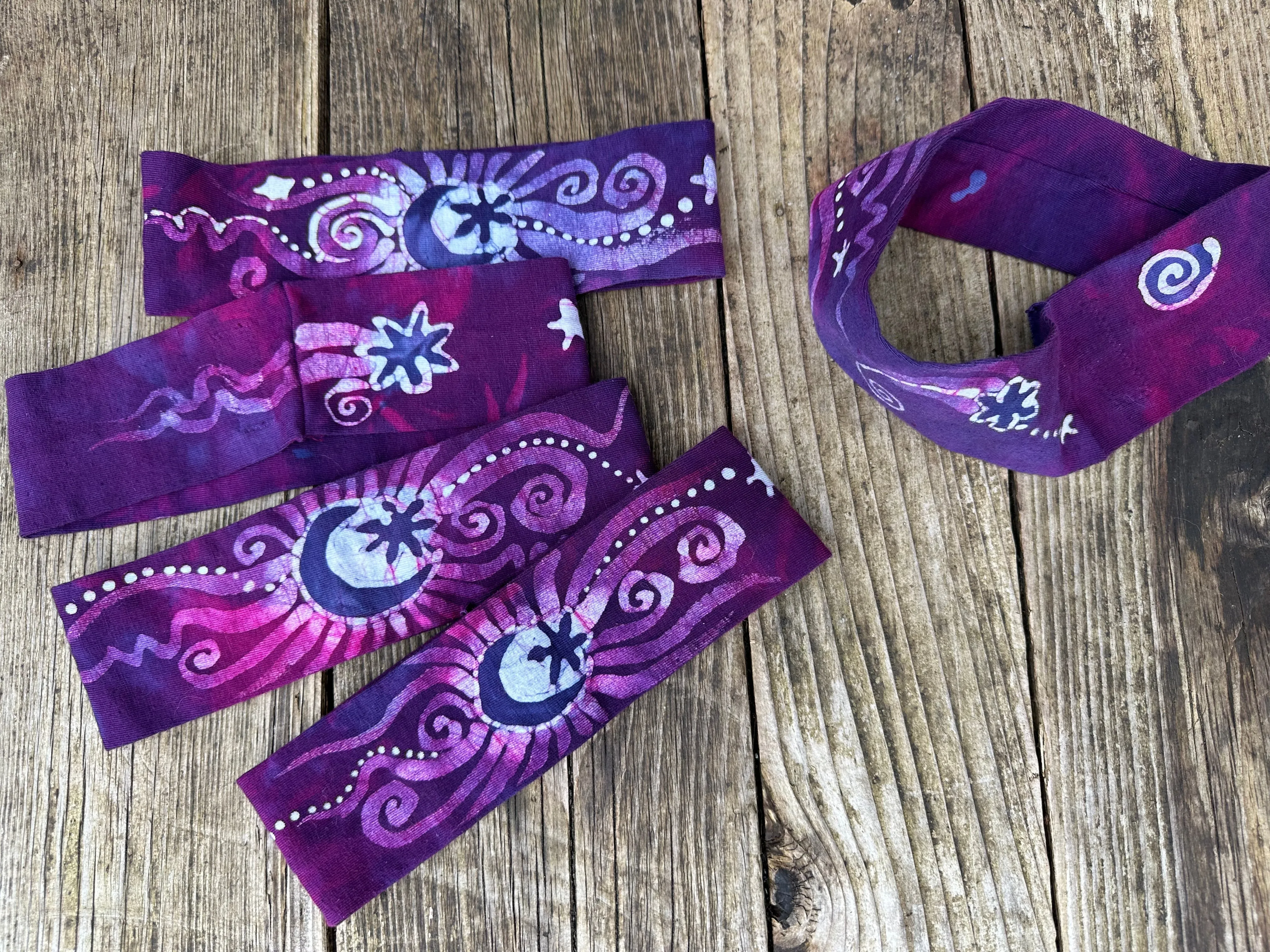 Magenta Moon and Stars Handmade Batik Headband