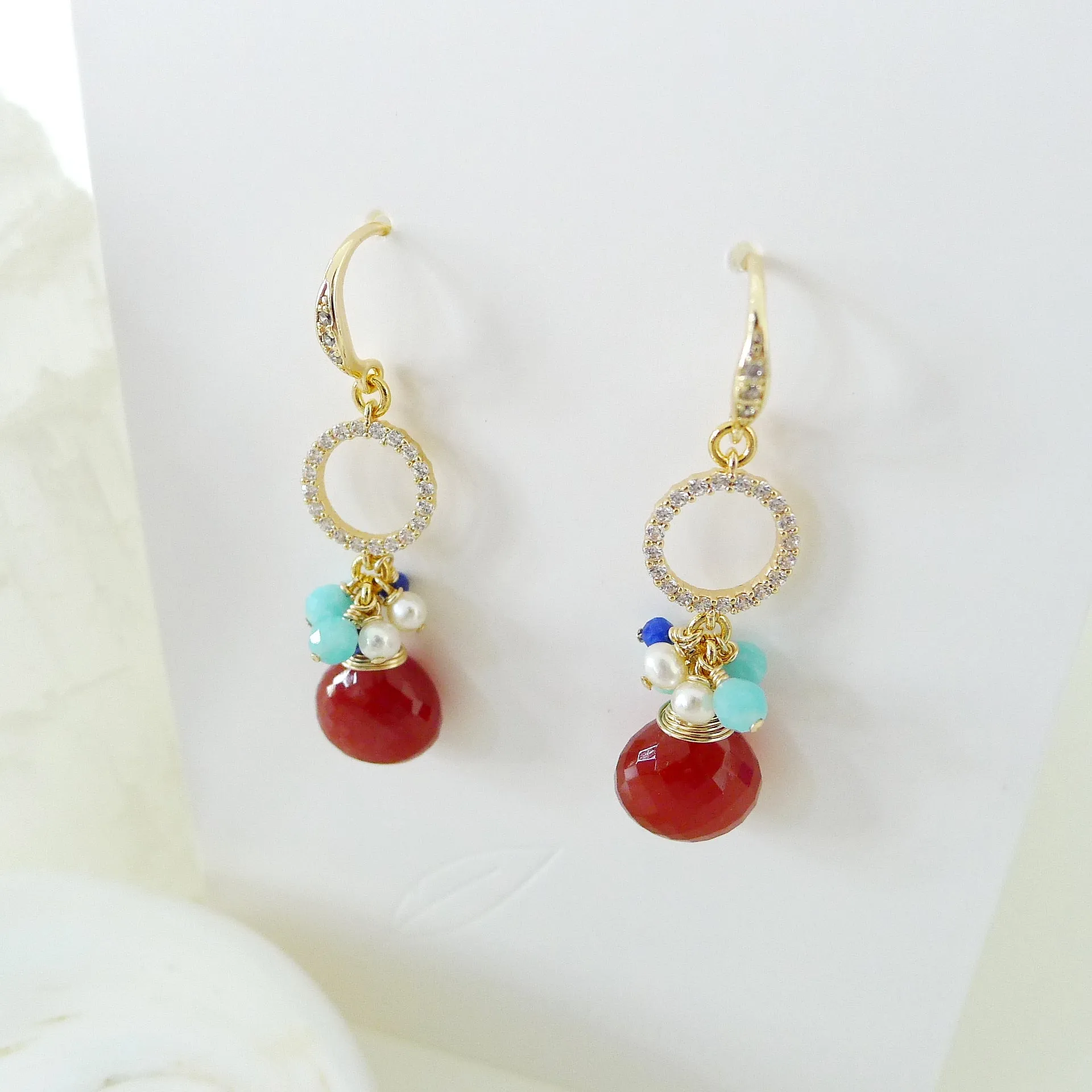 Meera Earrings / Carnelian / Freshwater Pearl / Gemstones