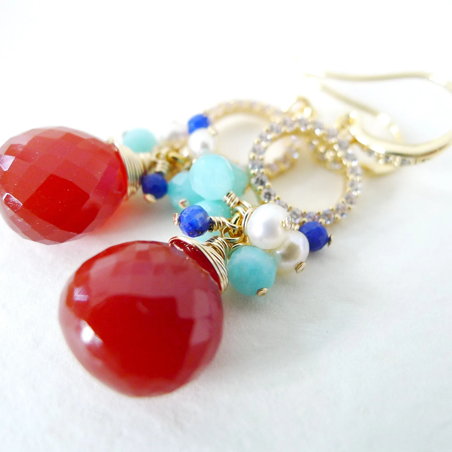 Meera Earrings / Carnelian / Freshwater Pearl / Gemstones