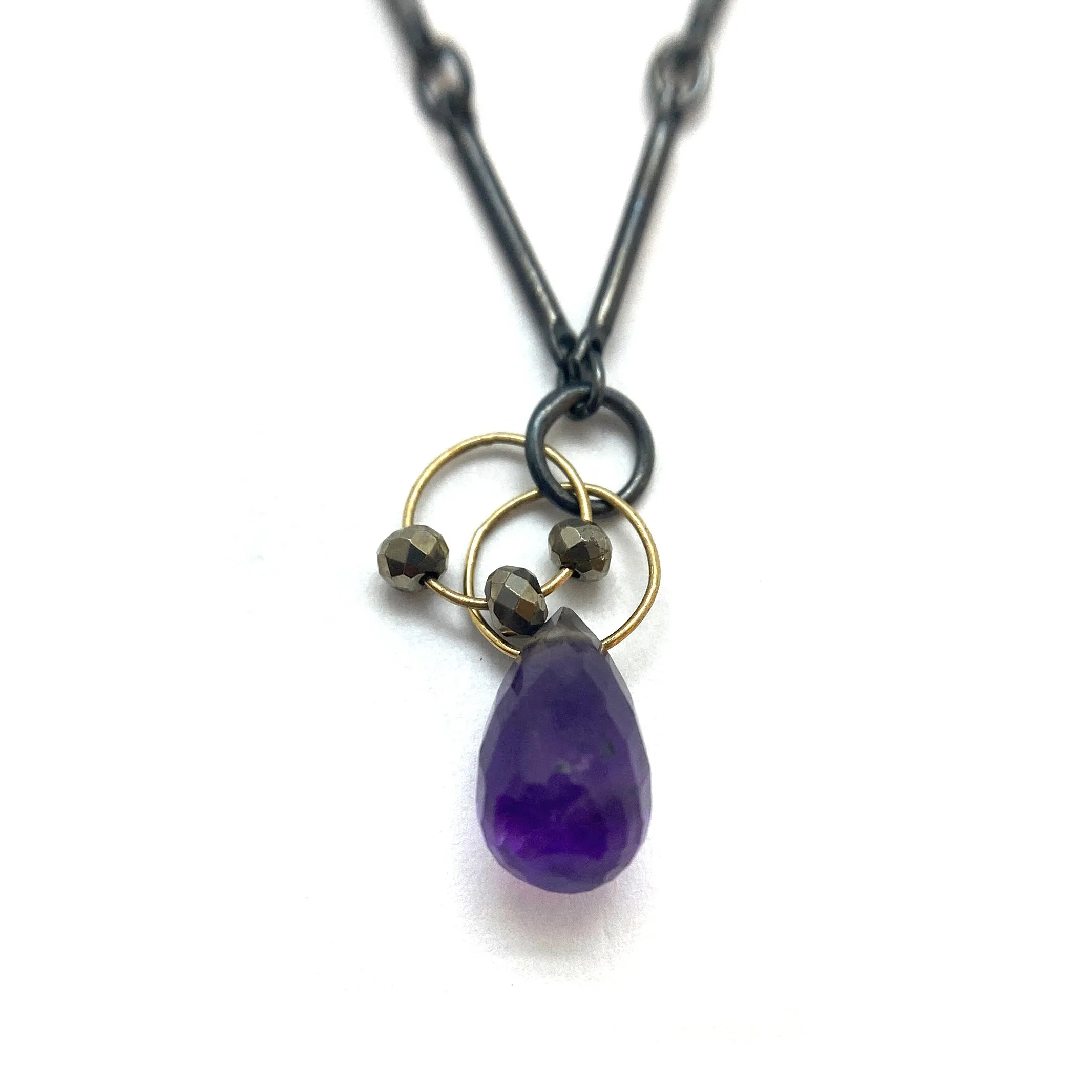 Mini Tangle Necklace - Amethyst and Pyrite