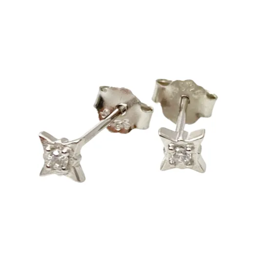 Mini Zirconia Star Stud Earrings - Silver