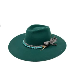 Montana fedora emerald green with removable turquoise hat band