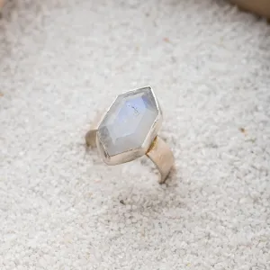 Moonstone Shield Ring on Hammered Band