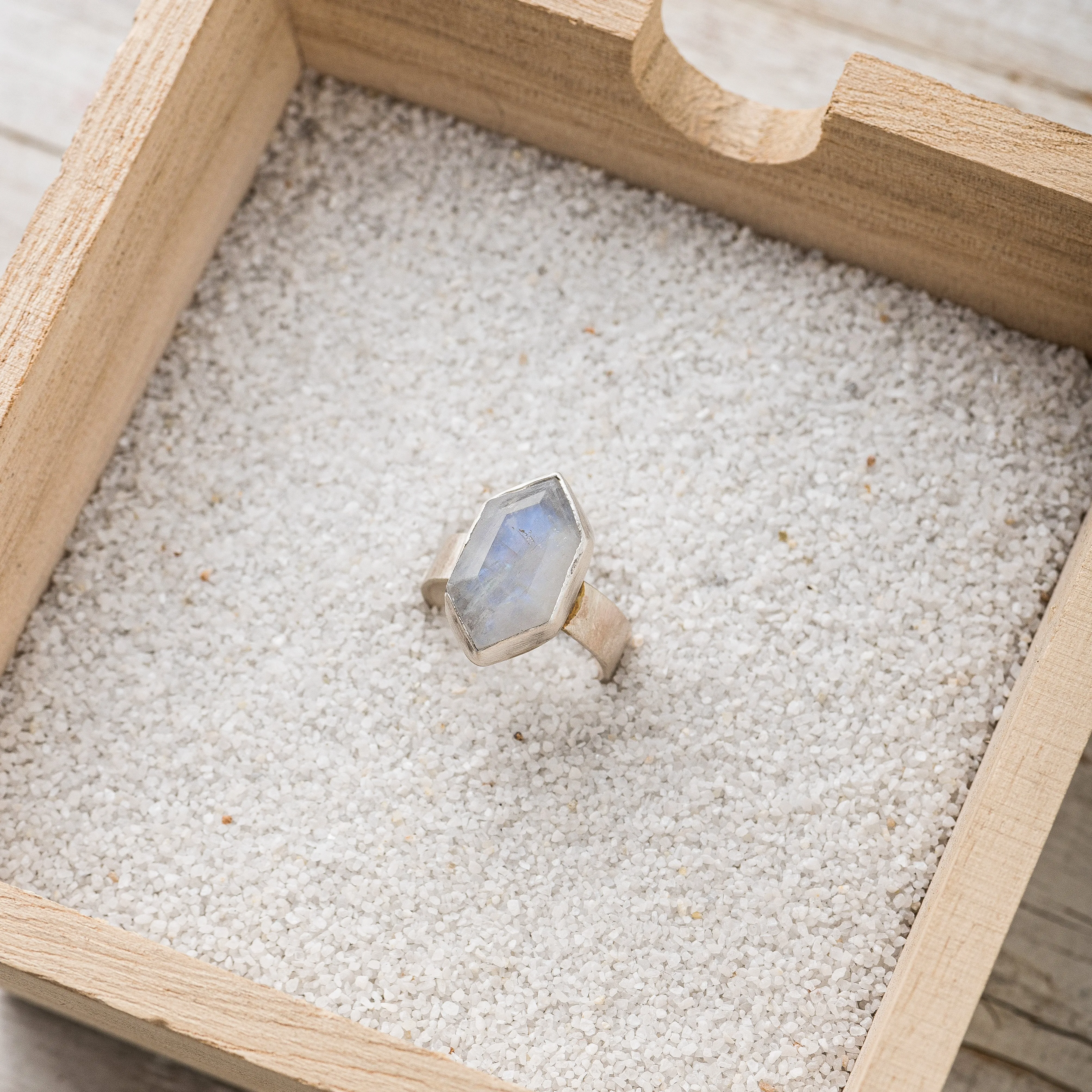 Moonstone Shield Ring on Hammered Band