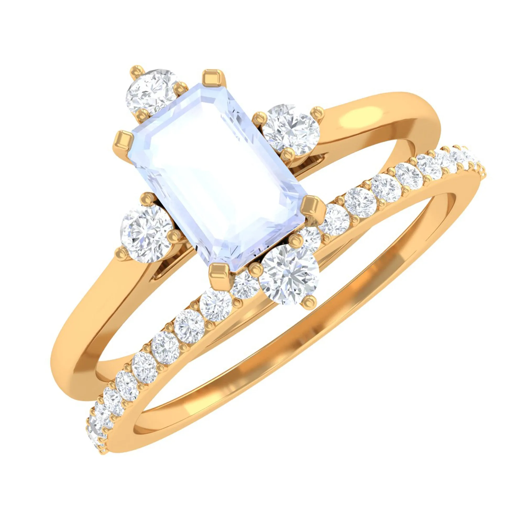 Natural Moonstone Solitaire Ring Set with Diamond