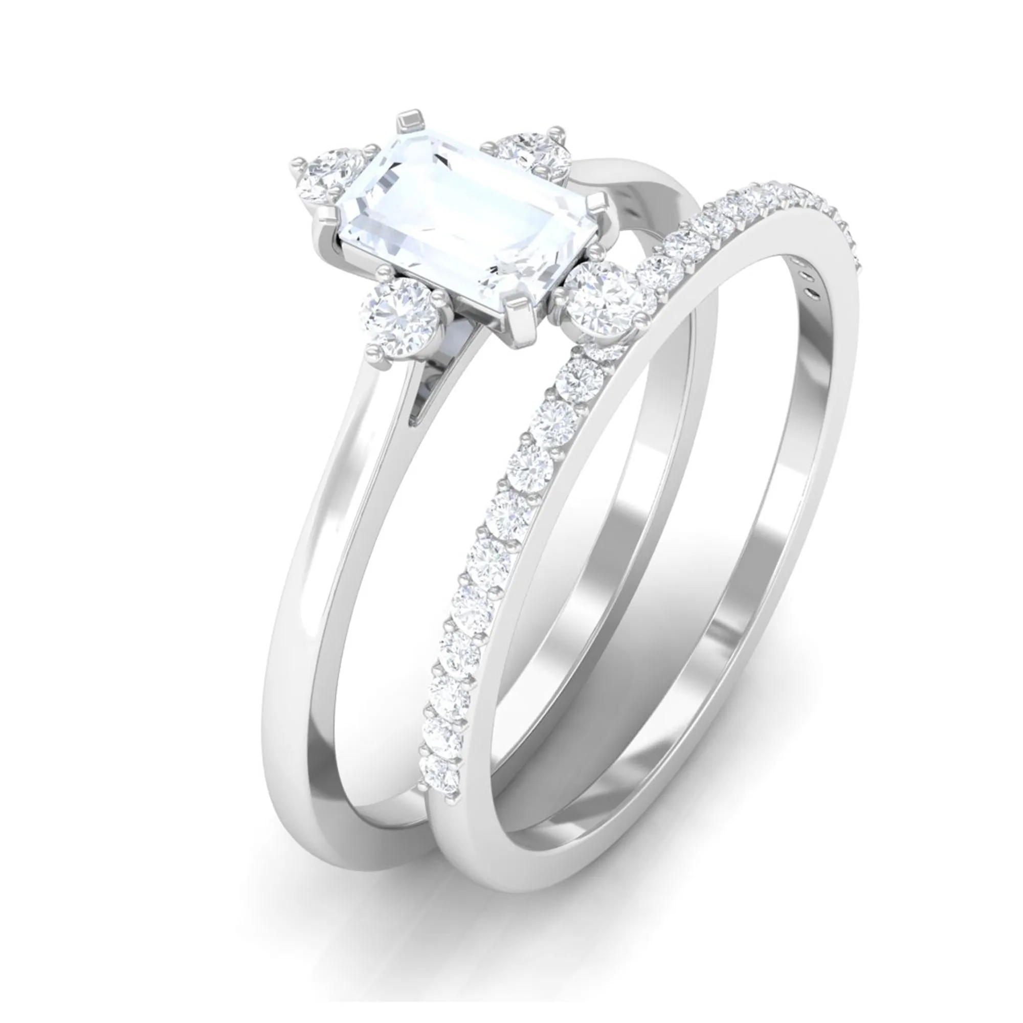 Natural Moonstone Solitaire Ring Set with Diamond