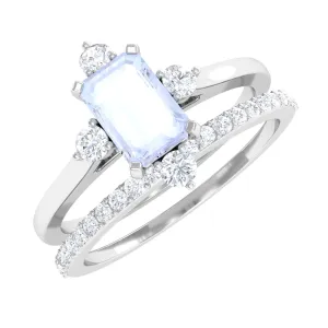 Natural Moonstone Solitaire Ring Set with Diamond