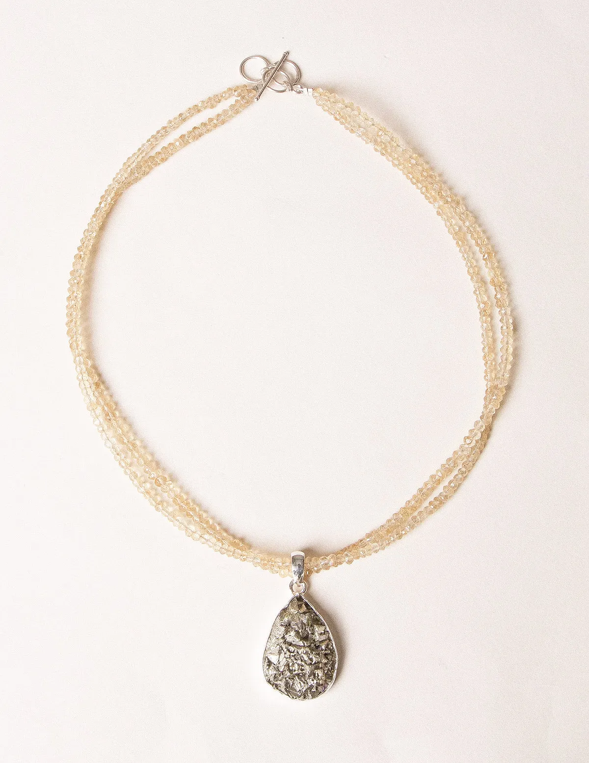 Natural Pyrite on Double Citrine Beaded Necklace - One of a Kind