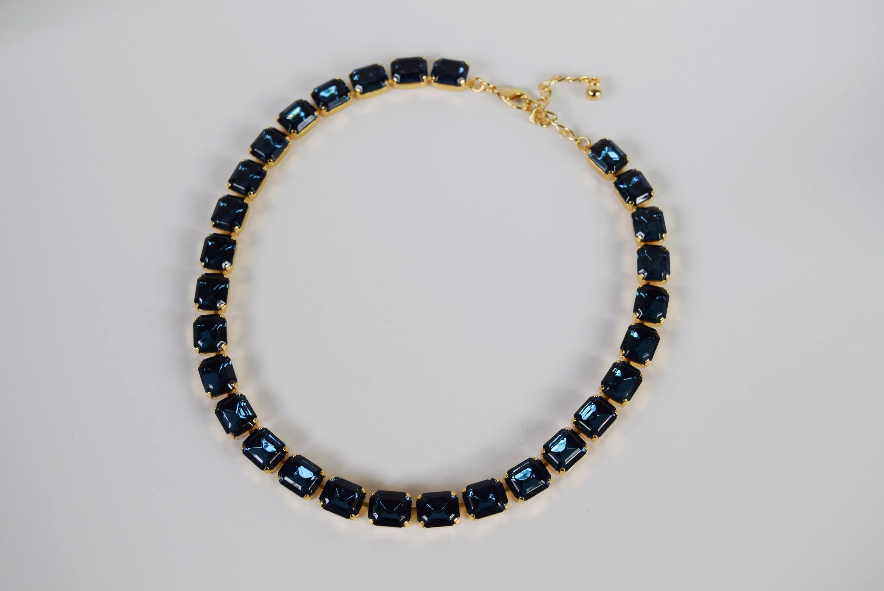 Navy Blue Swarovski Crystal Collet Necklace - Small Octagon