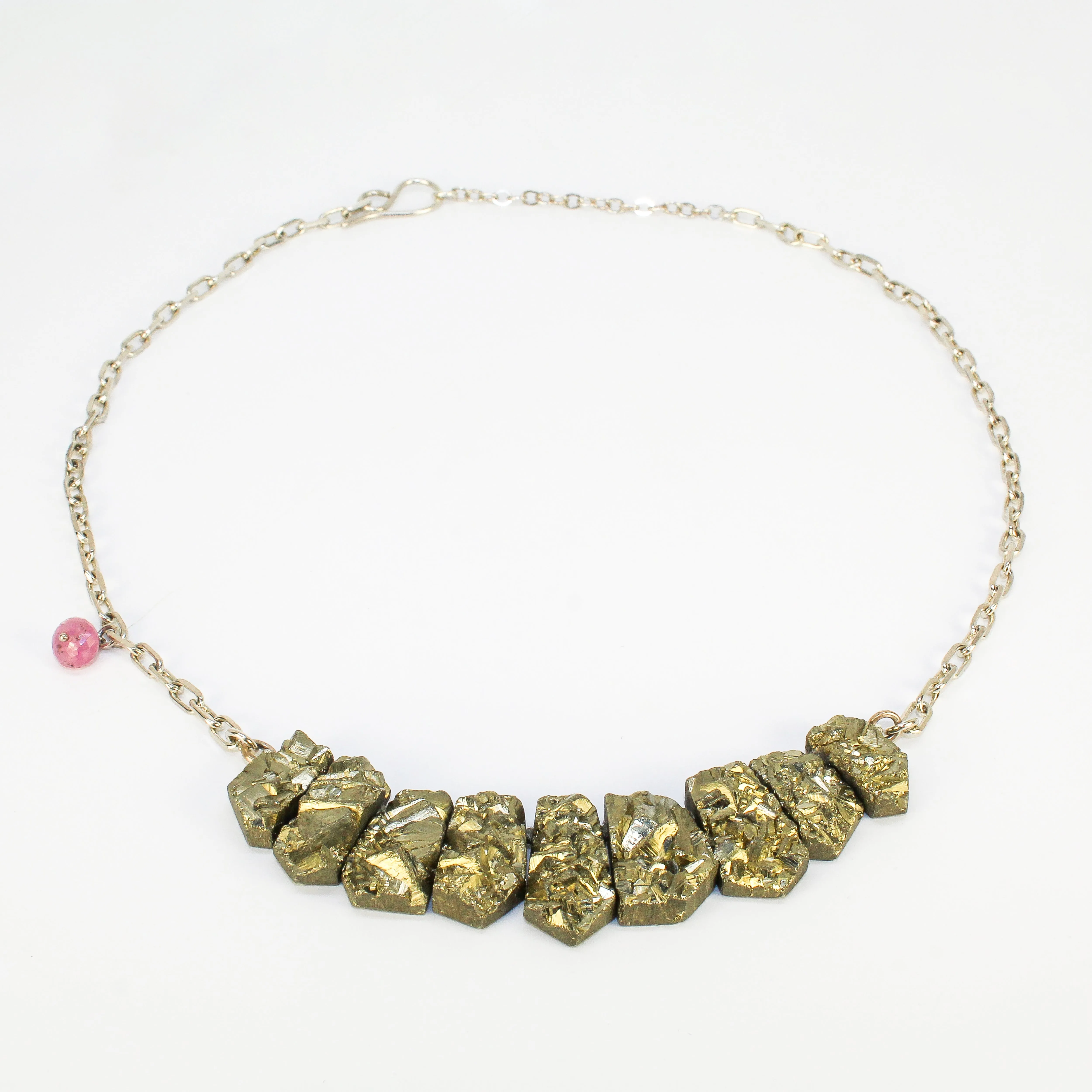 NEW! Pyrite with Single Pink Sapphire Bead on Sterling Silver Necklace by Rina Young