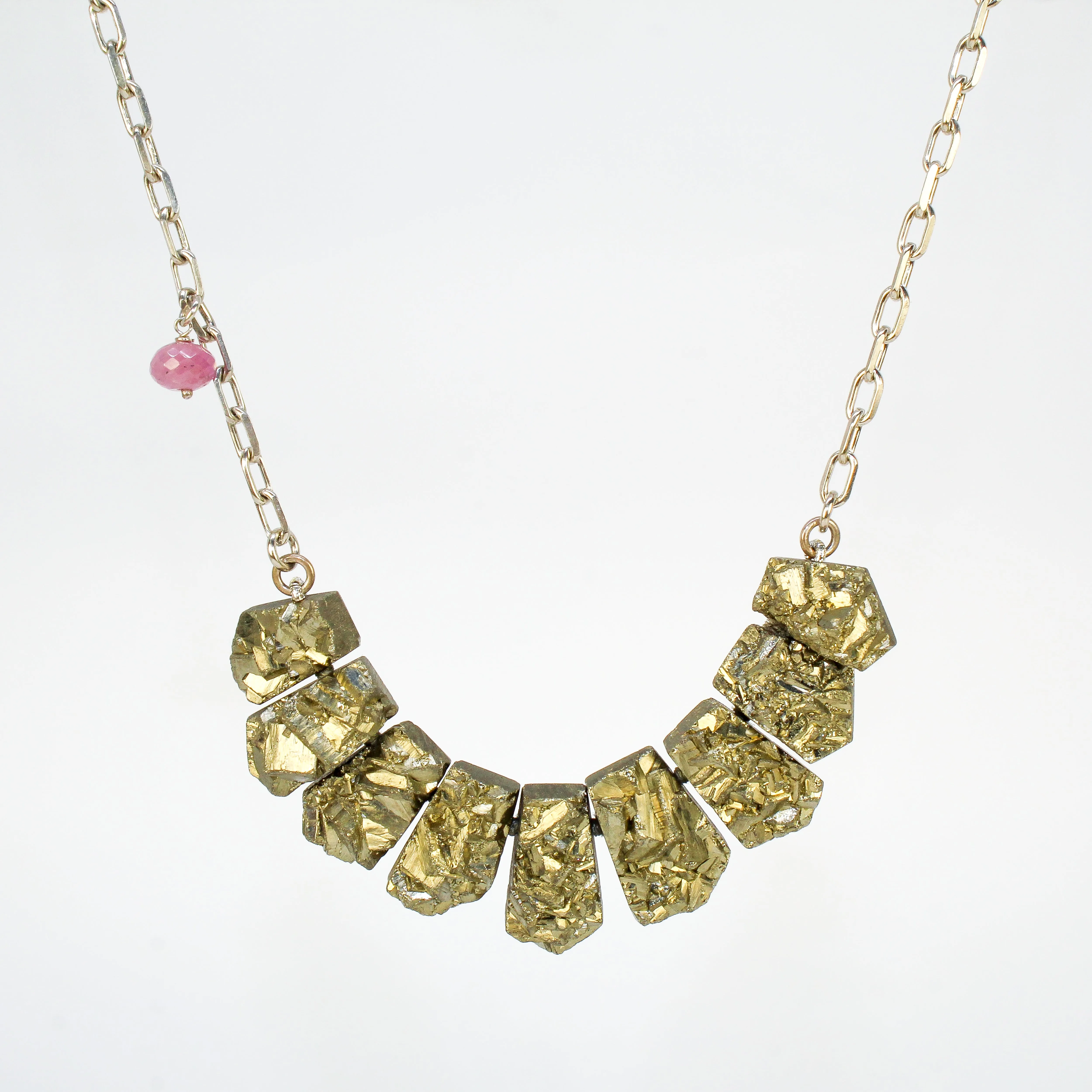 NEW! Pyrite with Single Pink Sapphire Bead on Sterling Silver Necklace by Rina Young