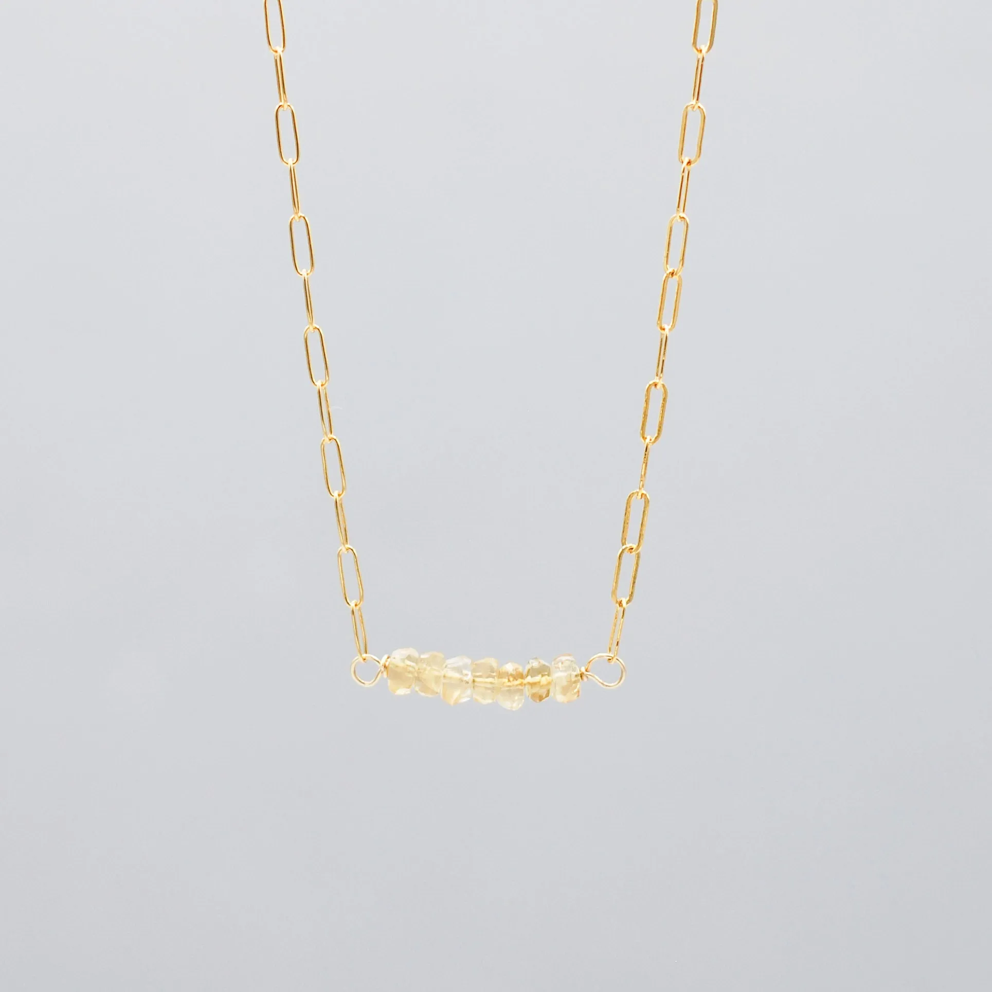 November Citrine Birthstone Paper Clip Necklace