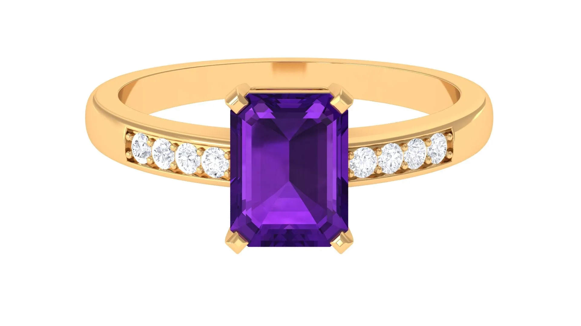 Octagon Cut Amethyst Solitaire Engagement Ring with Diamond Side Stones