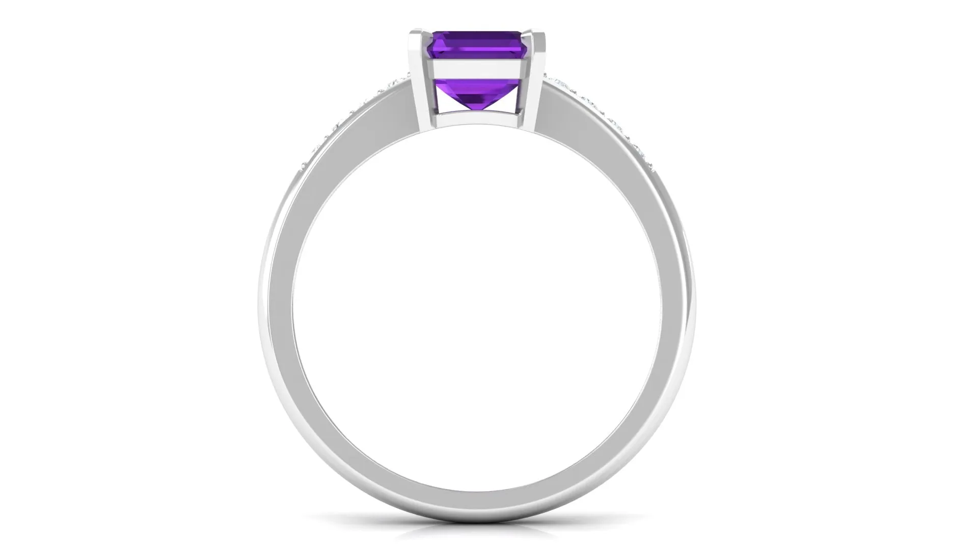 Octagon Cut Amethyst Solitaire Engagement Ring with Diamond Side Stones