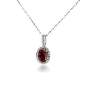 Oval Cabochon Cut Red Emerald Halo Style Pendant