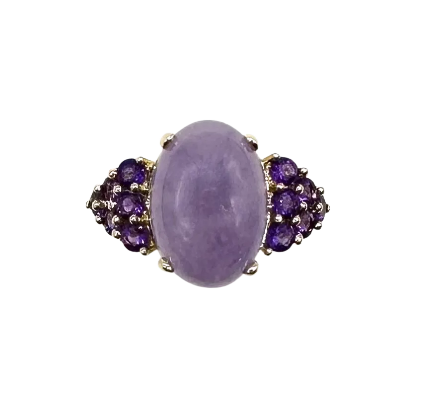 Oval Lavender Jade and Amethyst Ring