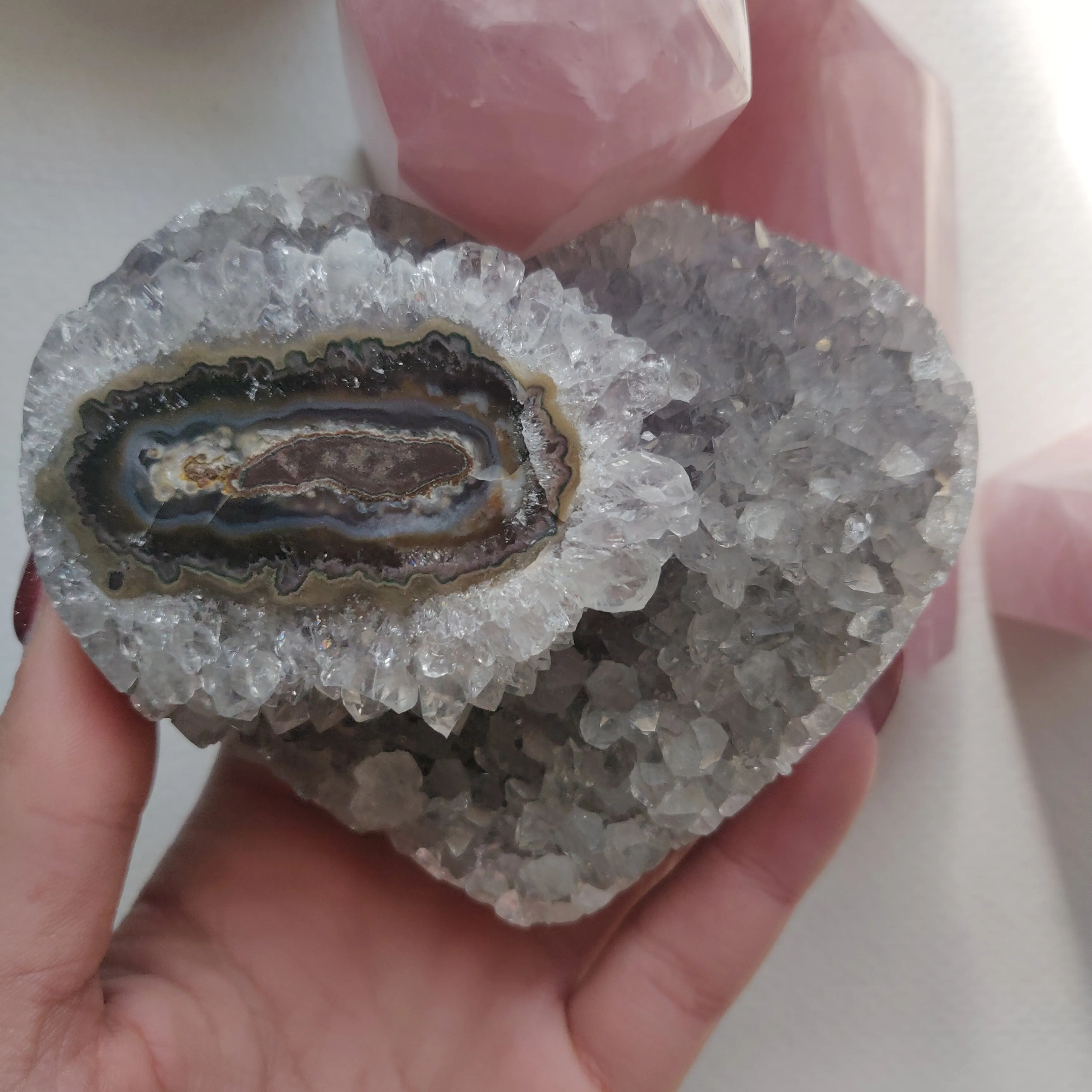 Pale Black Amethyst Geode Heart (#5A)