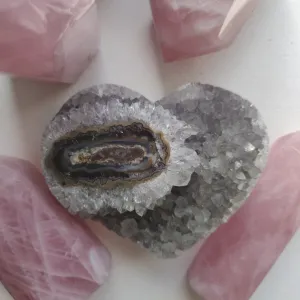 Pale Black Amethyst Geode Heart (#5A)