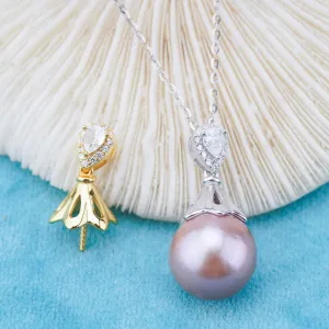 Pe011037  DIY 9-12mm Natural Freshwater pearl pendant accessory 925 sterling silver engagement jewelry necklace for women