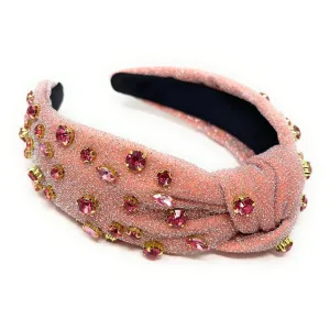 Peachy Pink Shimmer Jeweled Knot Headband