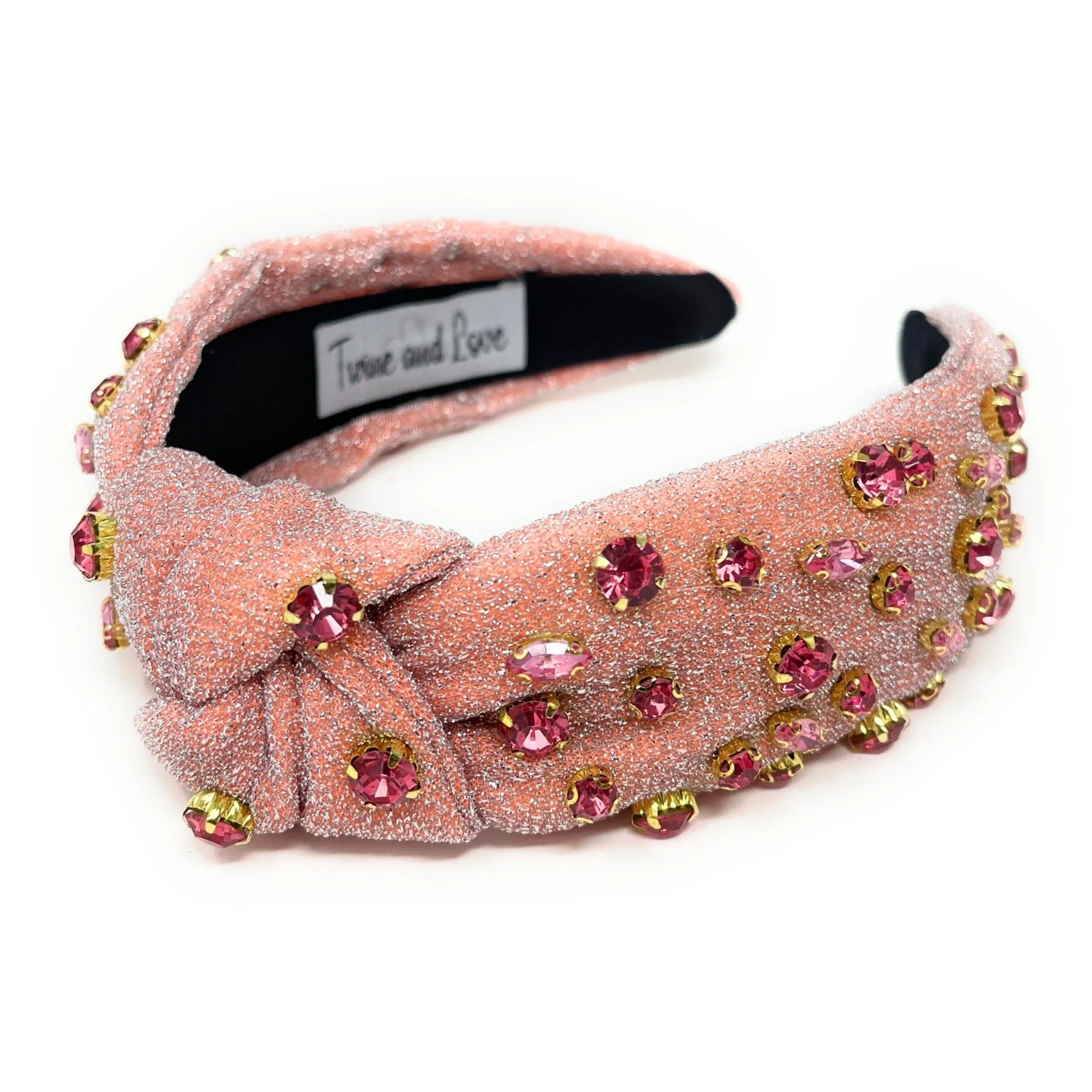 Peachy Pink Shimmer Jeweled Knot Headband