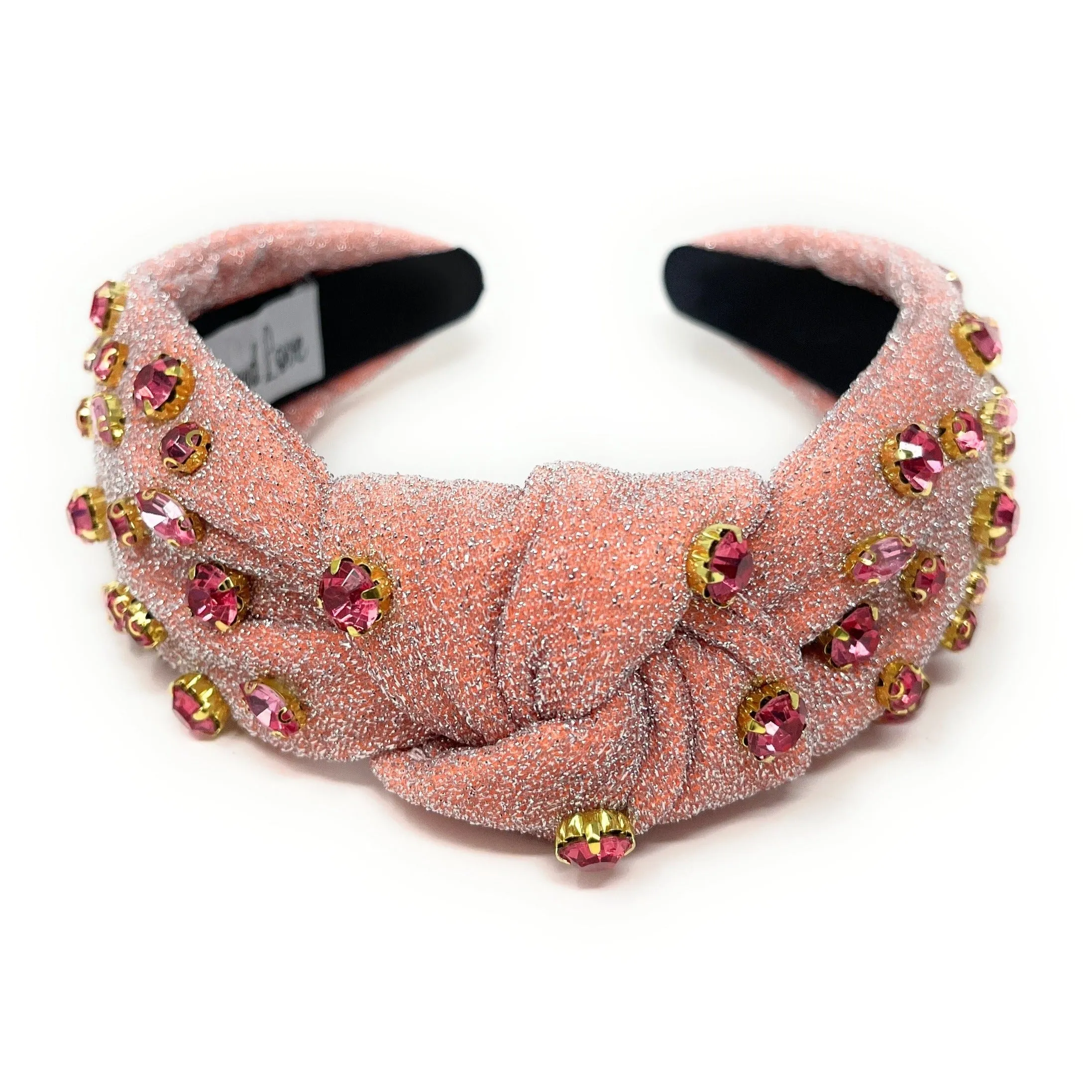 Peachy Pink Shimmer Jeweled Knot Headband