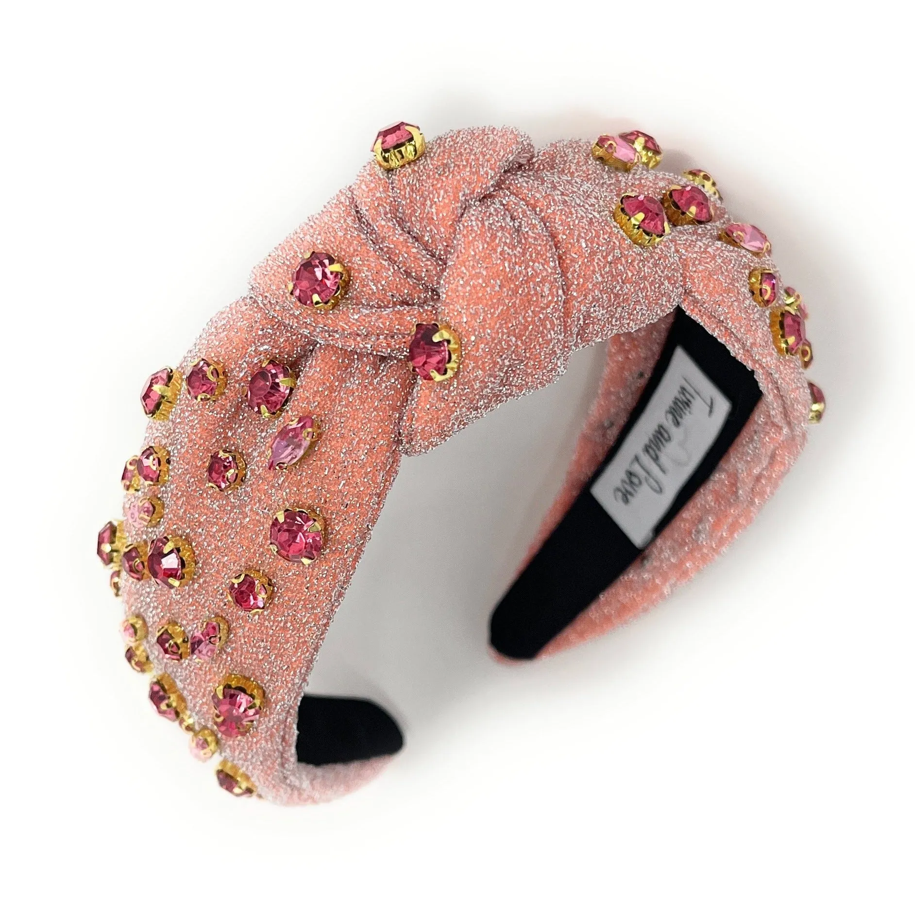 Peachy Pink Shimmer Jeweled Knot Headband