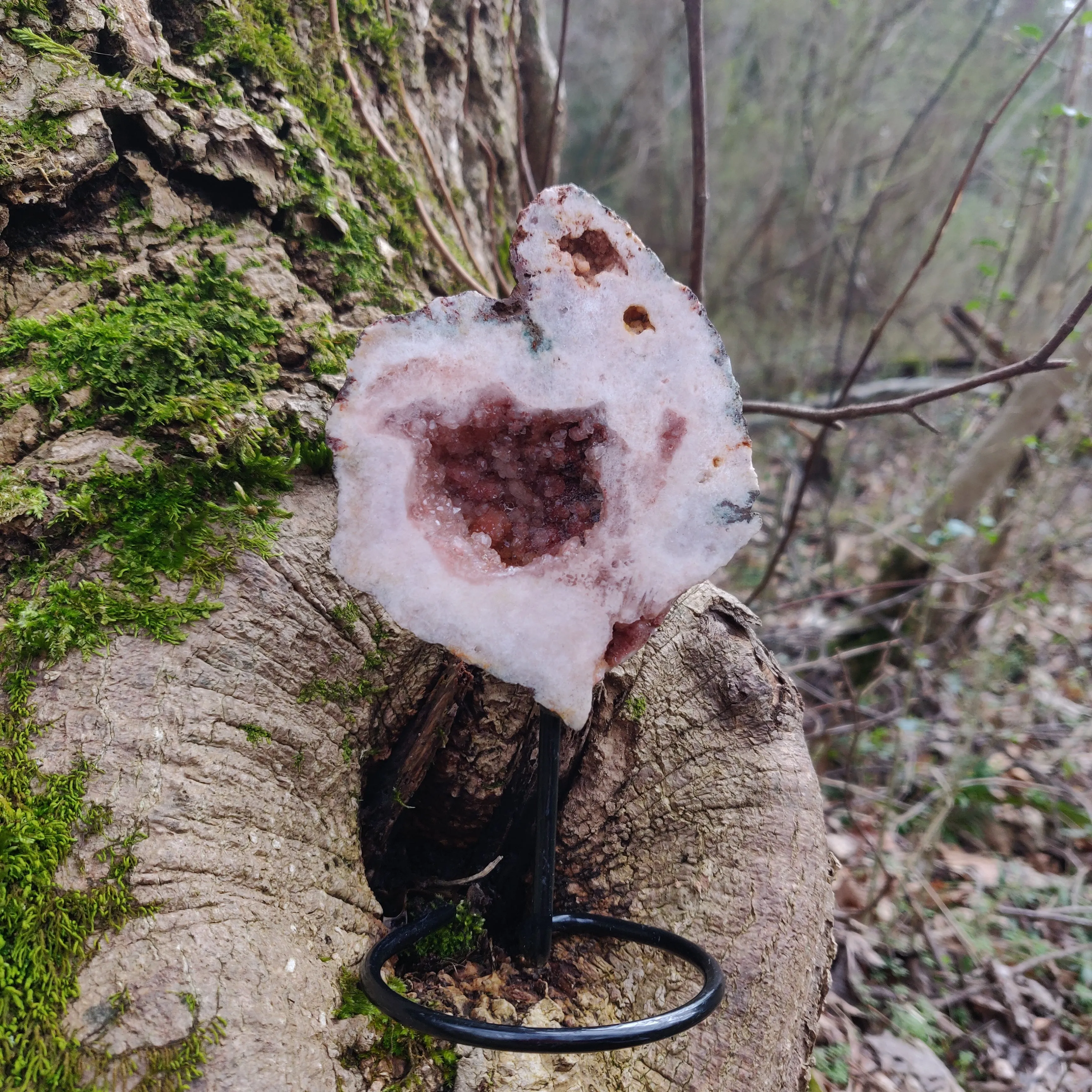 Pink Amethyst Geode Slab on Metal Stand (#4)