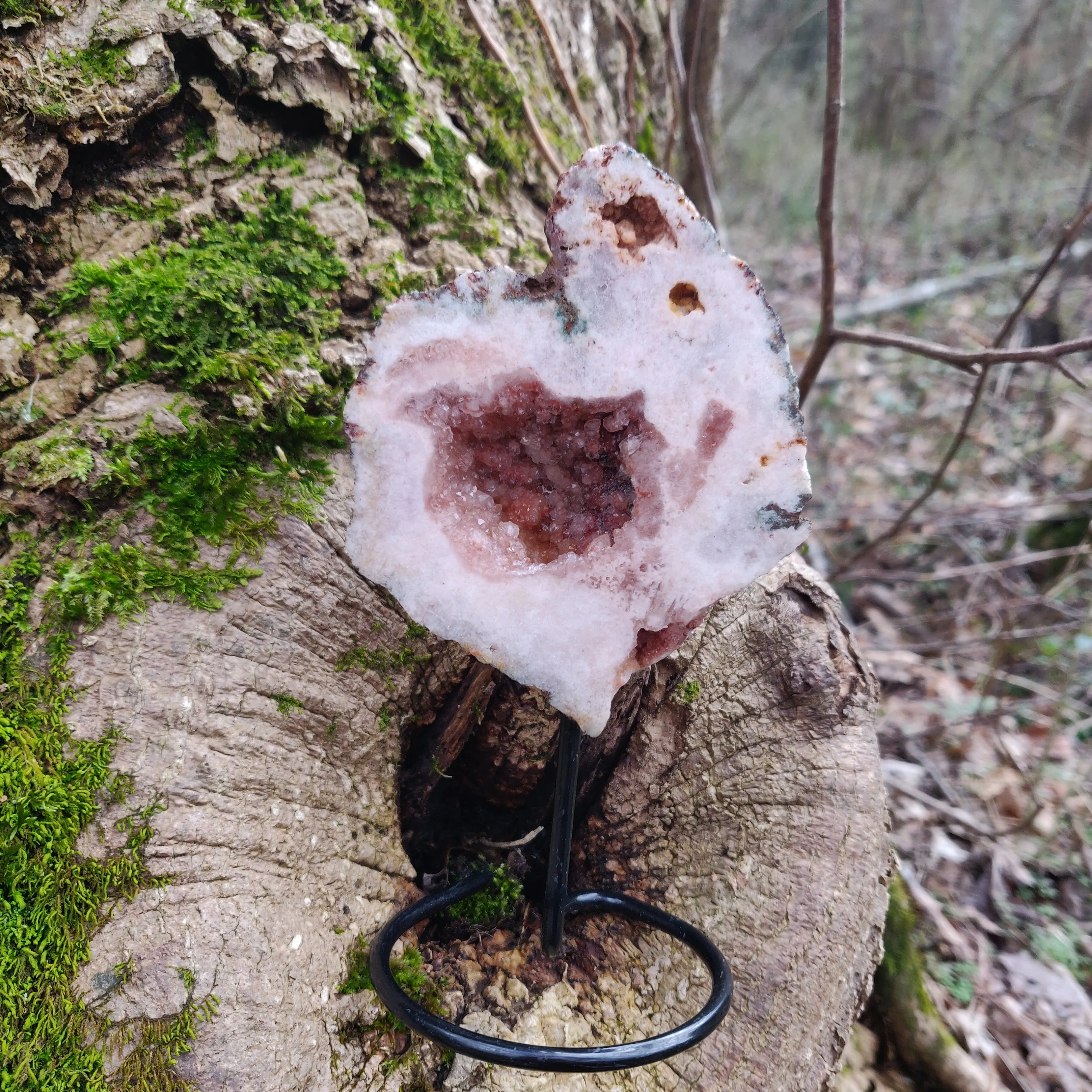 Pink Amethyst Geode Slab on Metal Stand (#4)