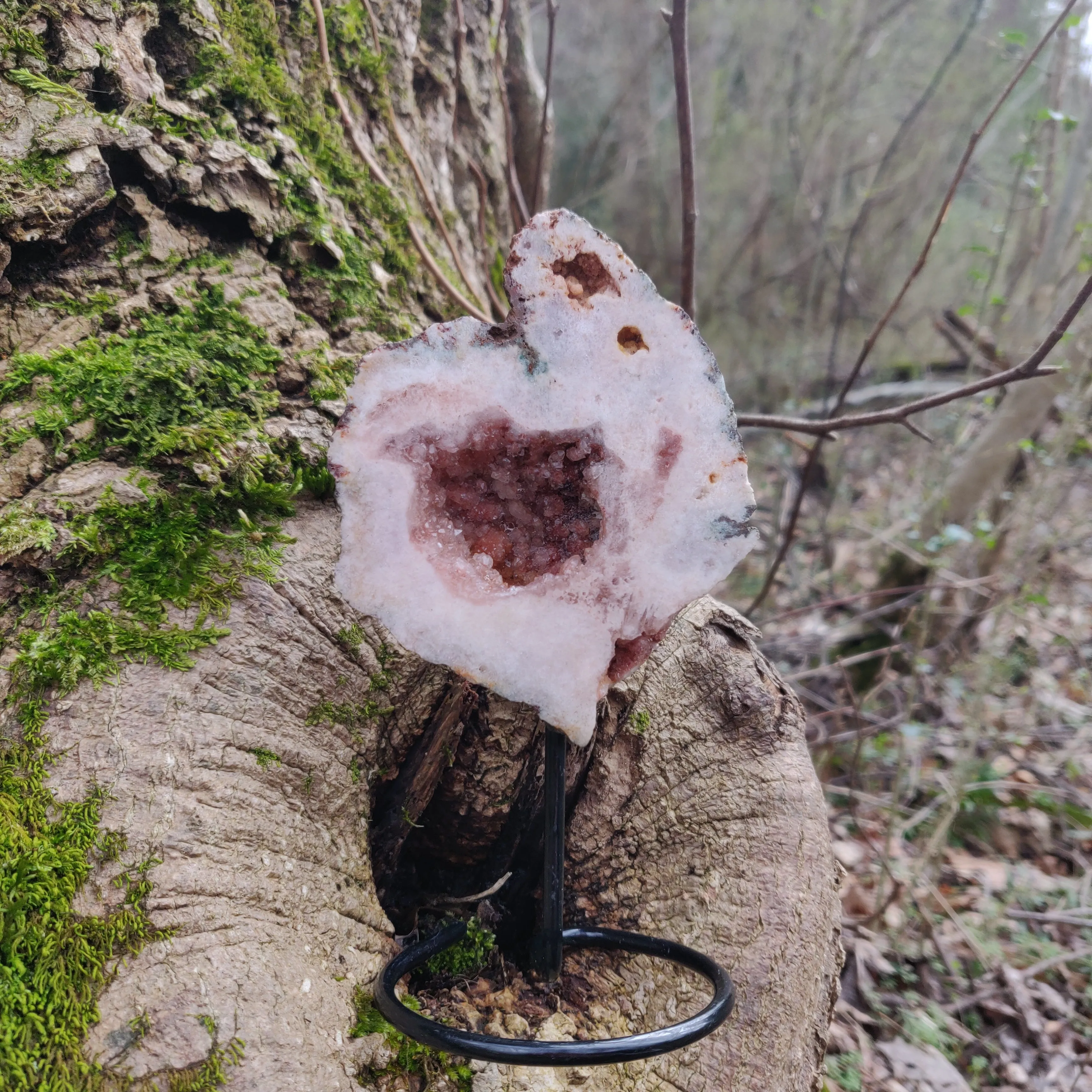 Pink Amethyst Geode Slab on Metal Stand (#4)