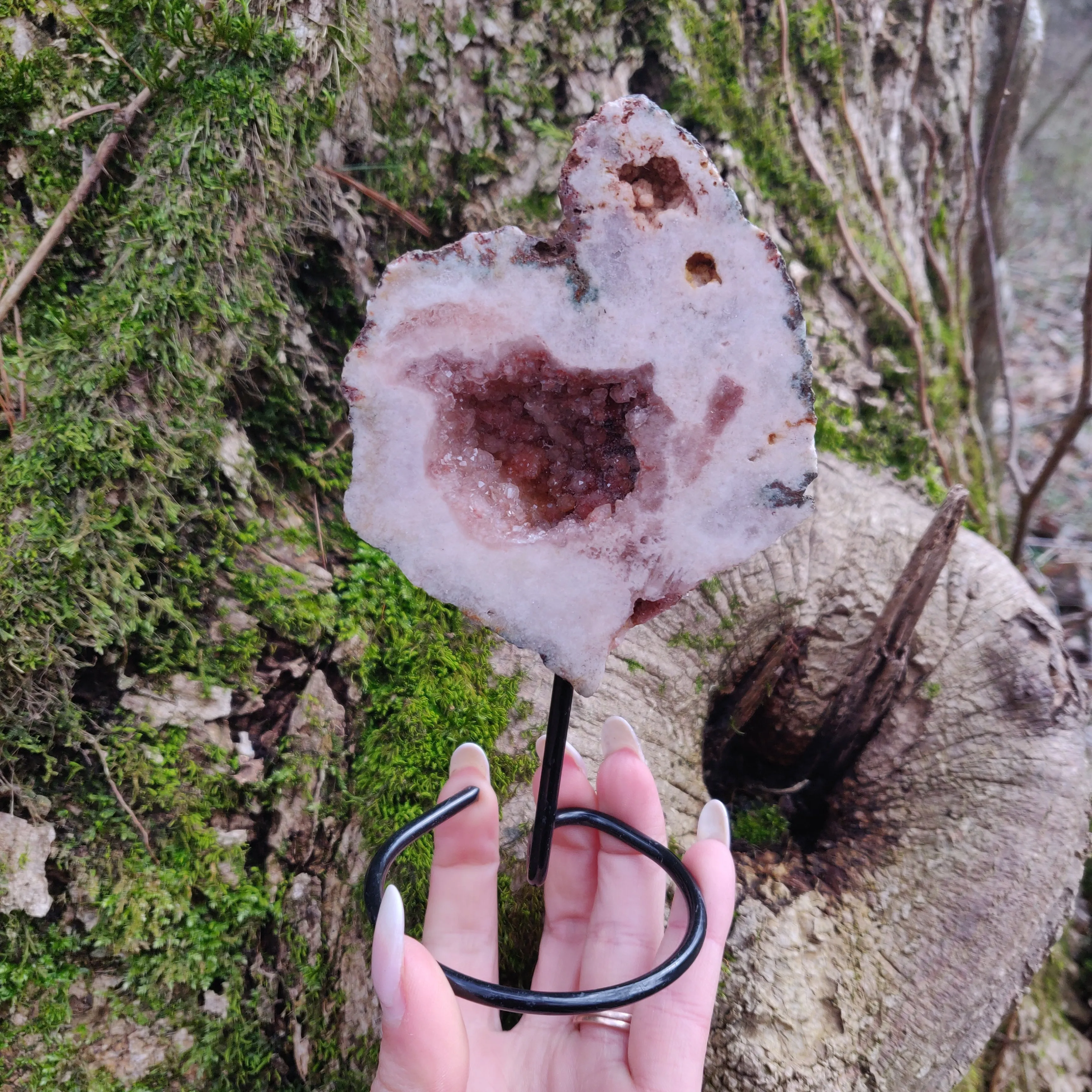 Pink Amethyst Geode Slab on Metal Stand (#4)