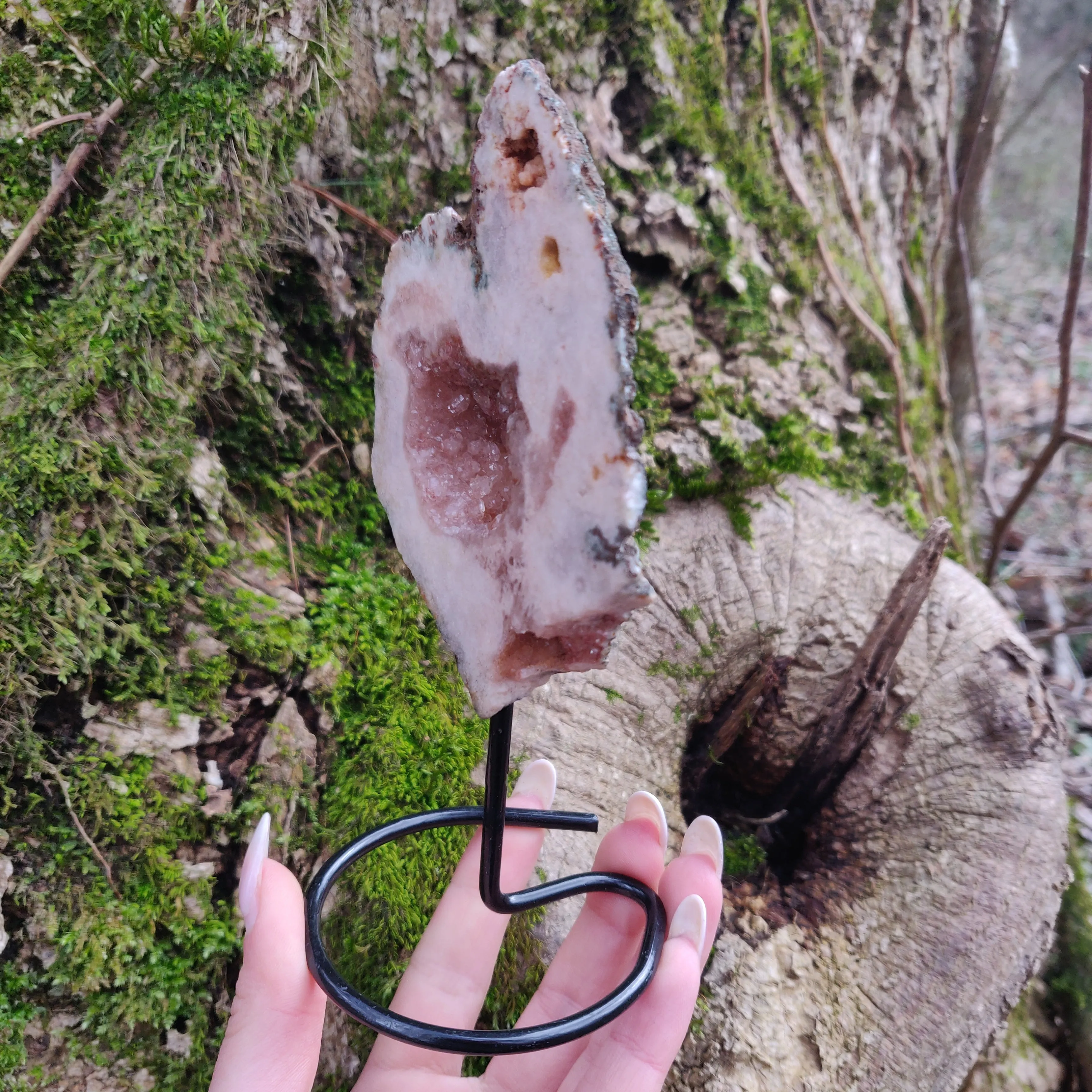 Pink Amethyst Geode Slab on Metal Stand (#4)