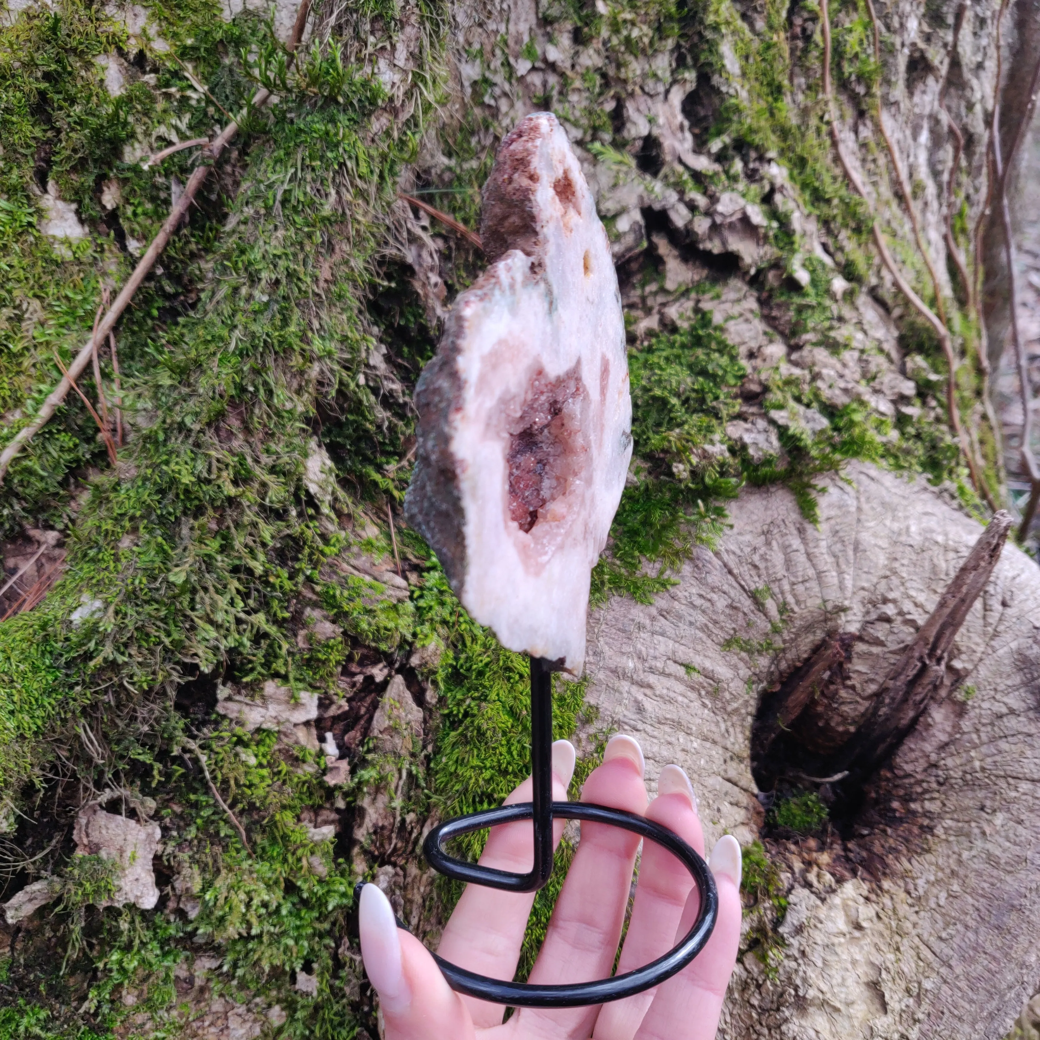 Pink Amethyst Geode Slab on Metal Stand (#4)