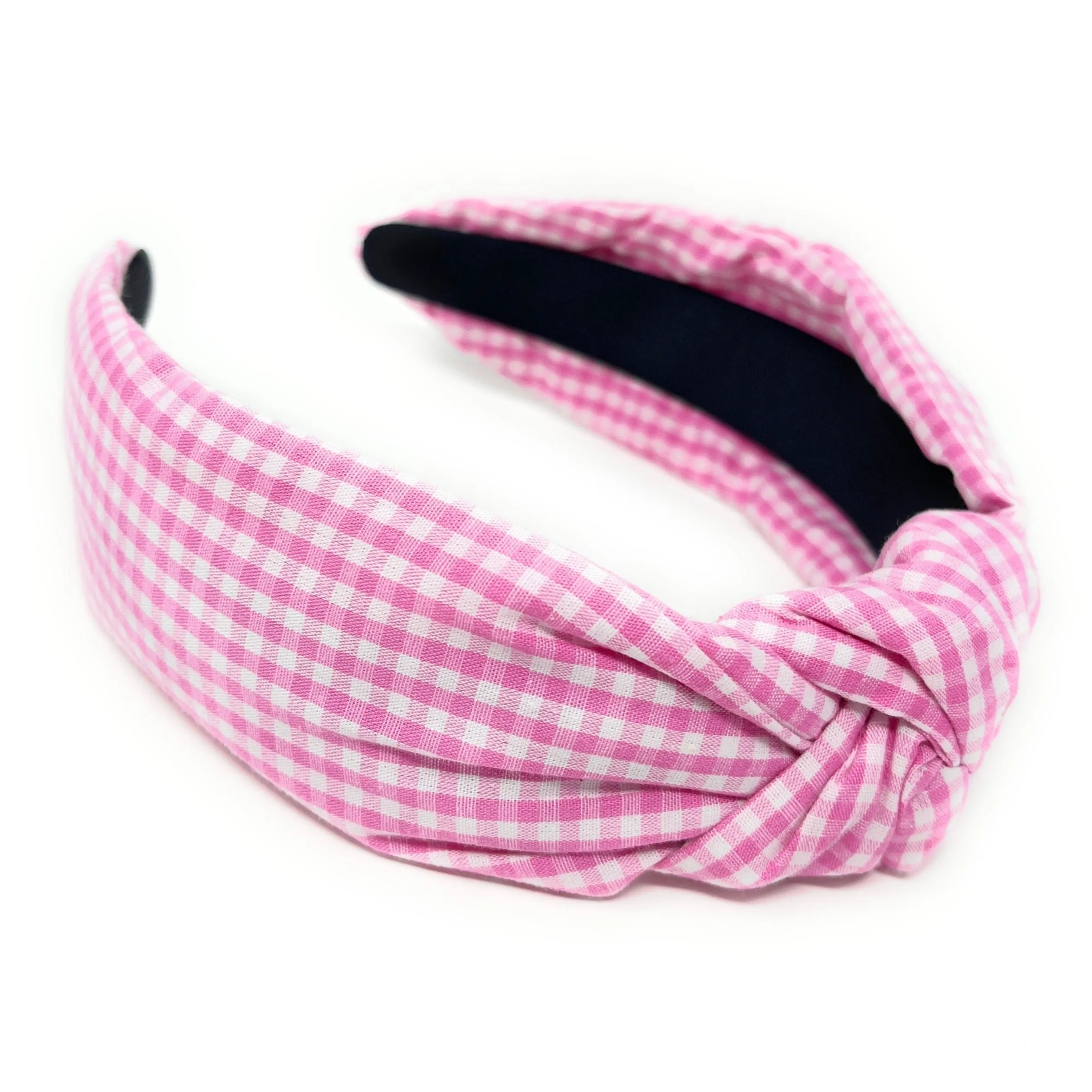 Pink Gingham Top Knot Headband