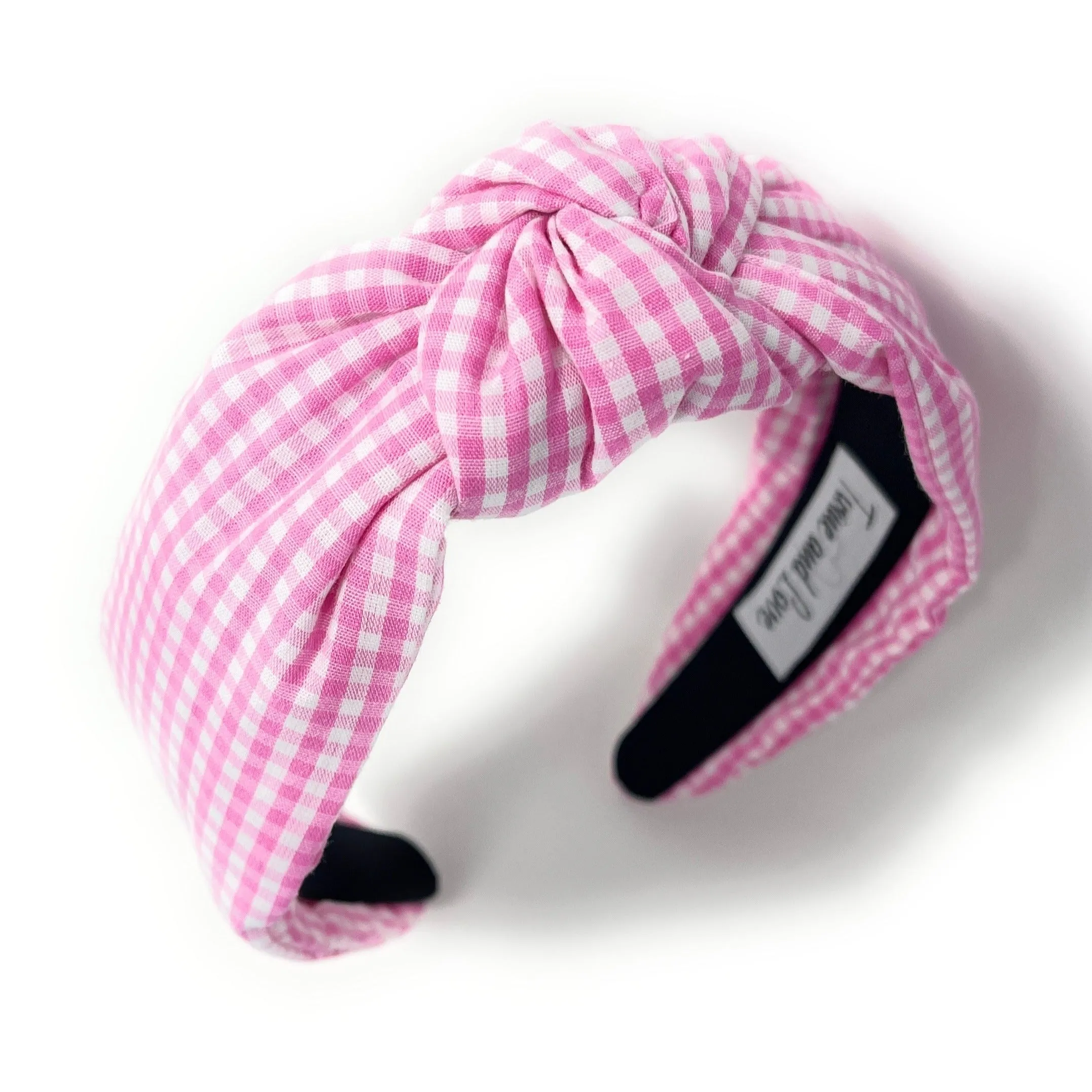 Pink Gingham Top Knot Headband