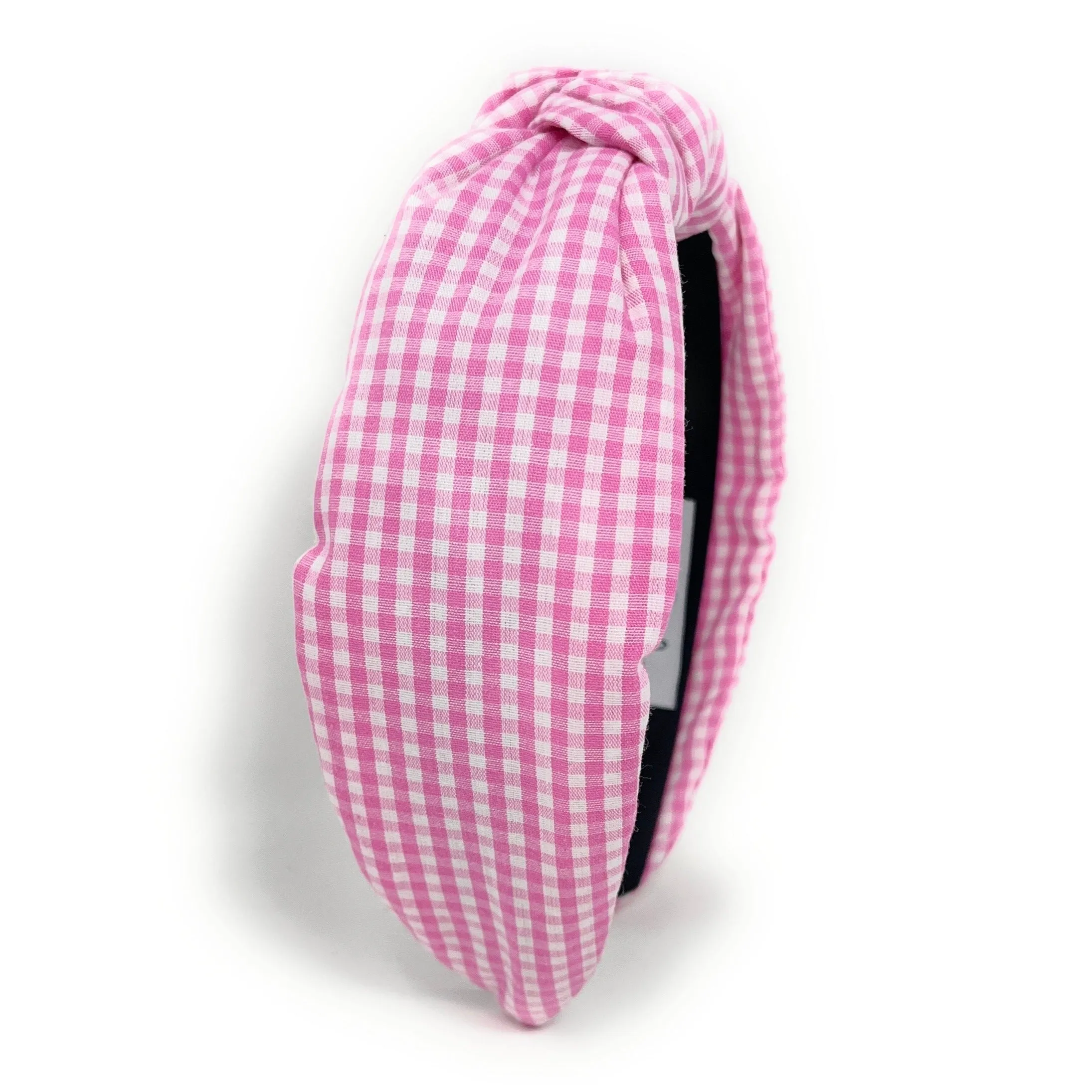 Pink Gingham Top Knot Headband