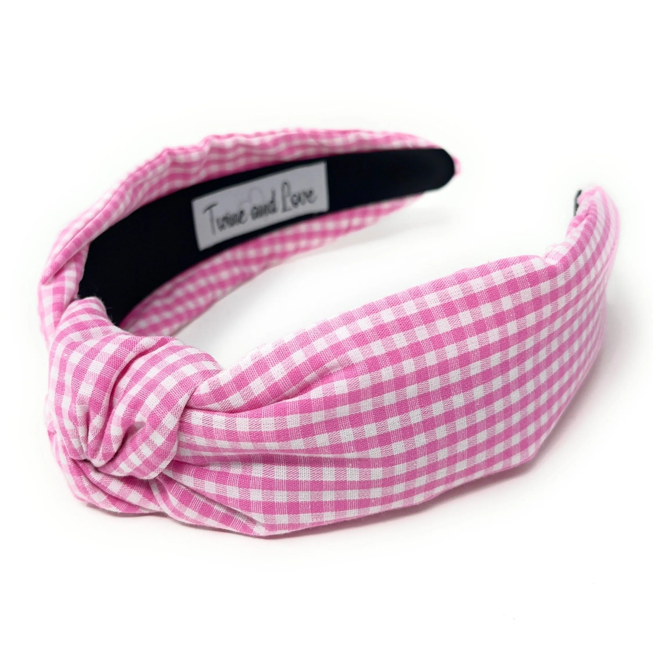 Pink Gingham Top Knot Headband