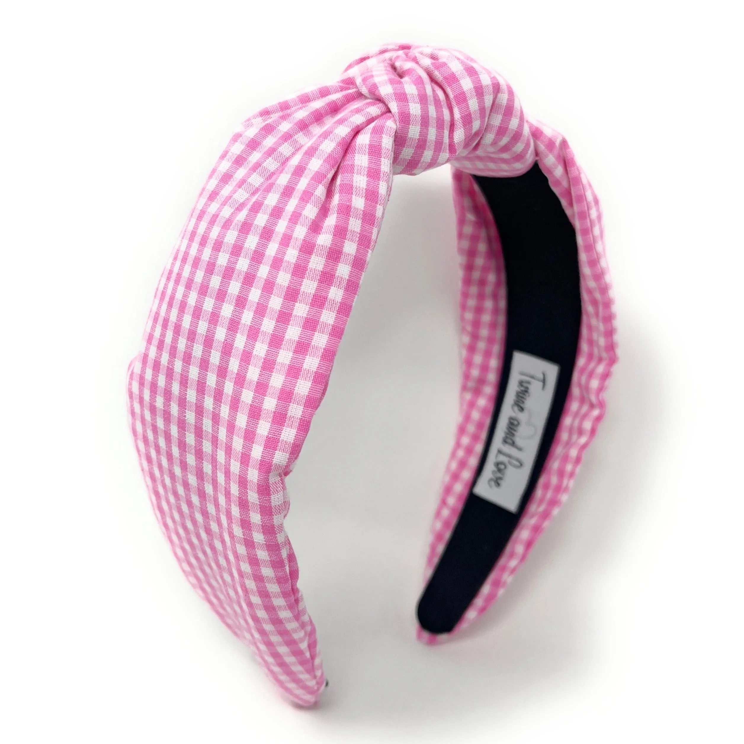 Pink Gingham Top Knot Headband