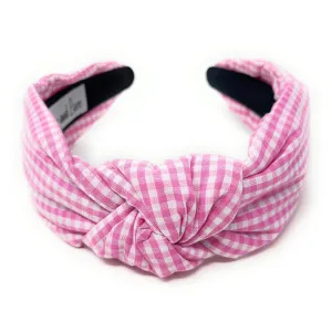 Pink Gingham Top Knot Headband