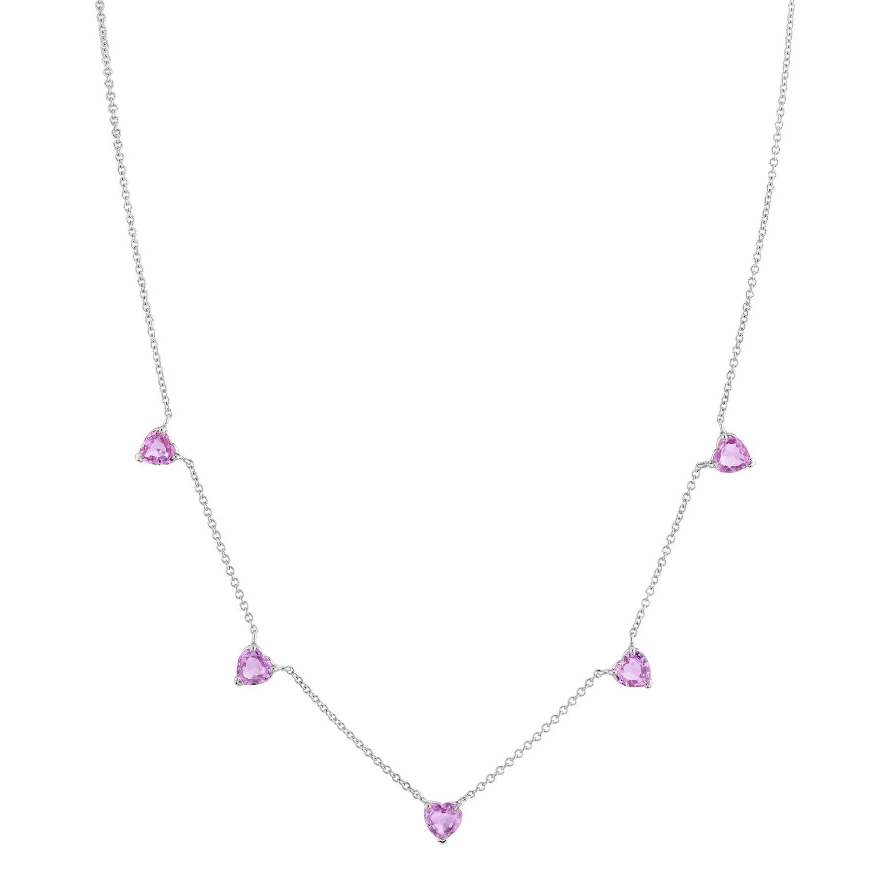 PINK SAPPHIRE 5 HEART NECKLACE