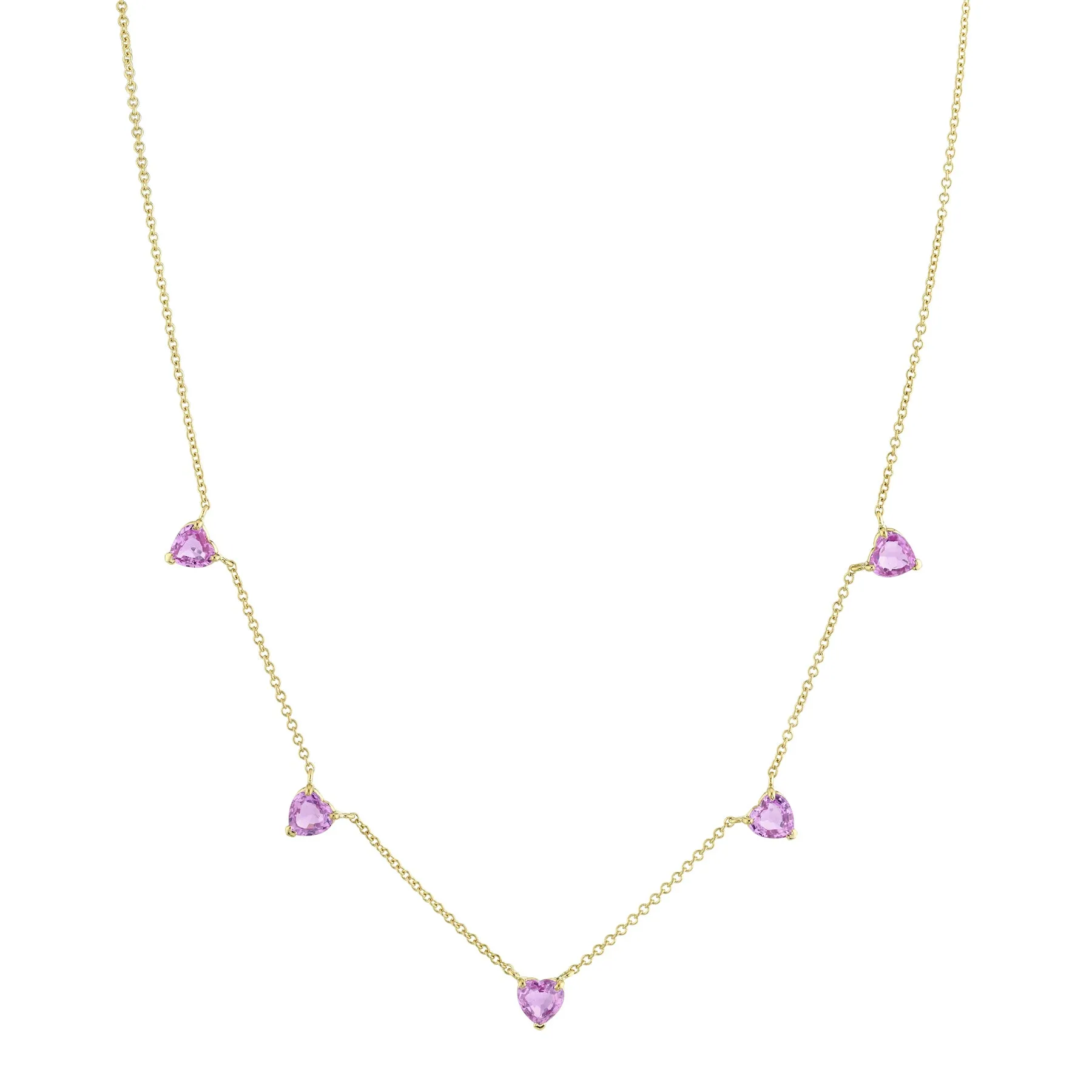 PINK SAPPHIRE 5 HEART NECKLACE